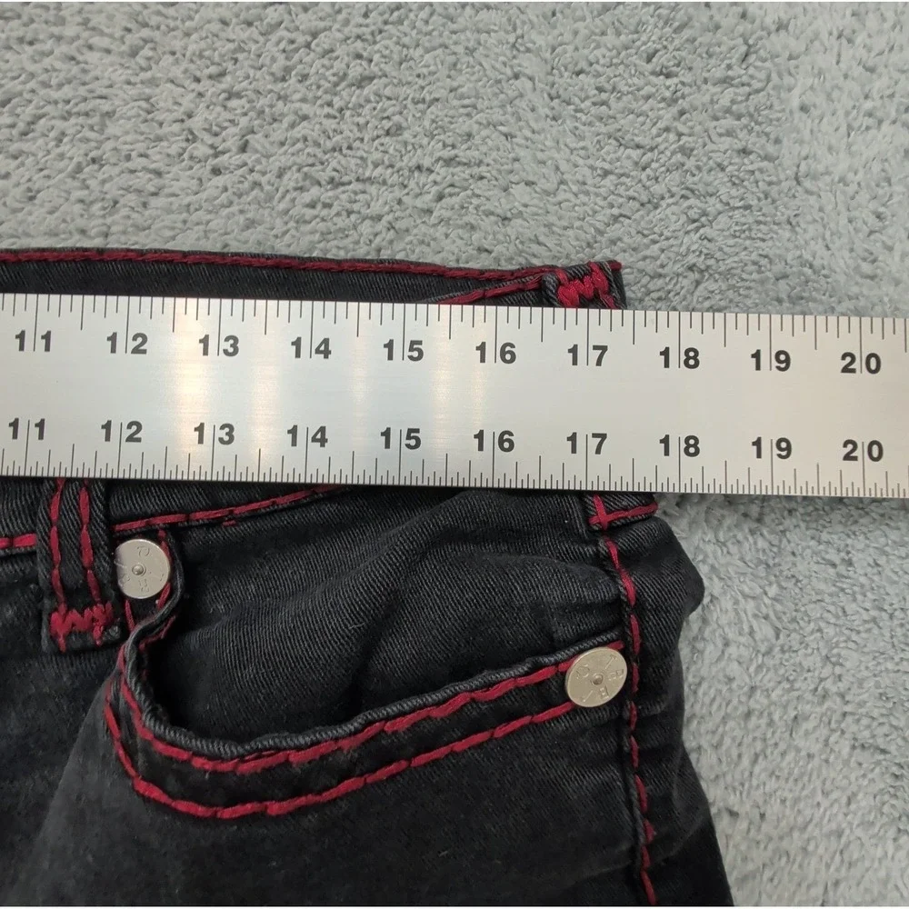 True Religion Ricky Super T Flap Pockets Black Thick Red Stitch Mens Size 34x32